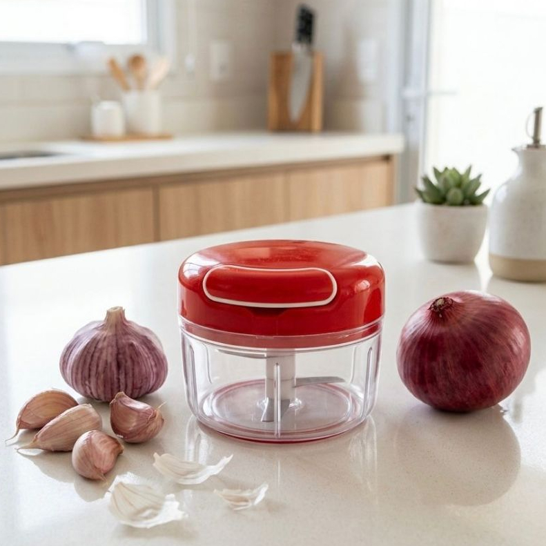 Mini Processador de Alimentos manual com Lâminas em Aço Inoxidável 170ml vermelho