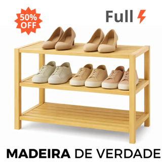 Sapateira, estante, organizador madeira de pinus 3 prateleiras casal, 9 pares de sapato, multiuso em Oferta na Shopee