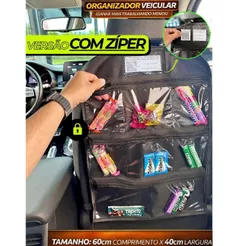 Organizador COM ZÍPER Para Motorista UBER/99/INDRIVER Porta Objetos de Banco Carro COM PAINEL VISOR Para Recado