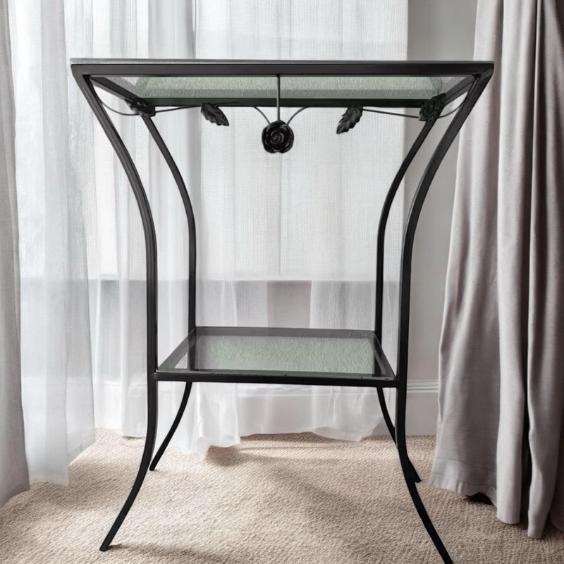 Aparador De Ferro Rosa Preto De 60Cm Com 2 Vidros