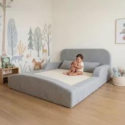 Cama Montessoriana Casal Encanto 100% Espuma Cinza Keiko