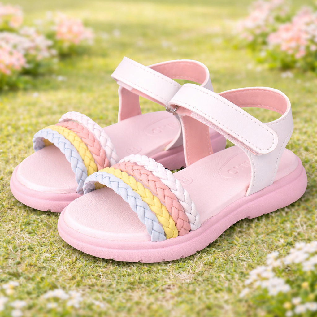 Sandalia Infantil Menina Tranças Confortavel Leve Flexivel Macia Antiderrapante Feminina Rosa