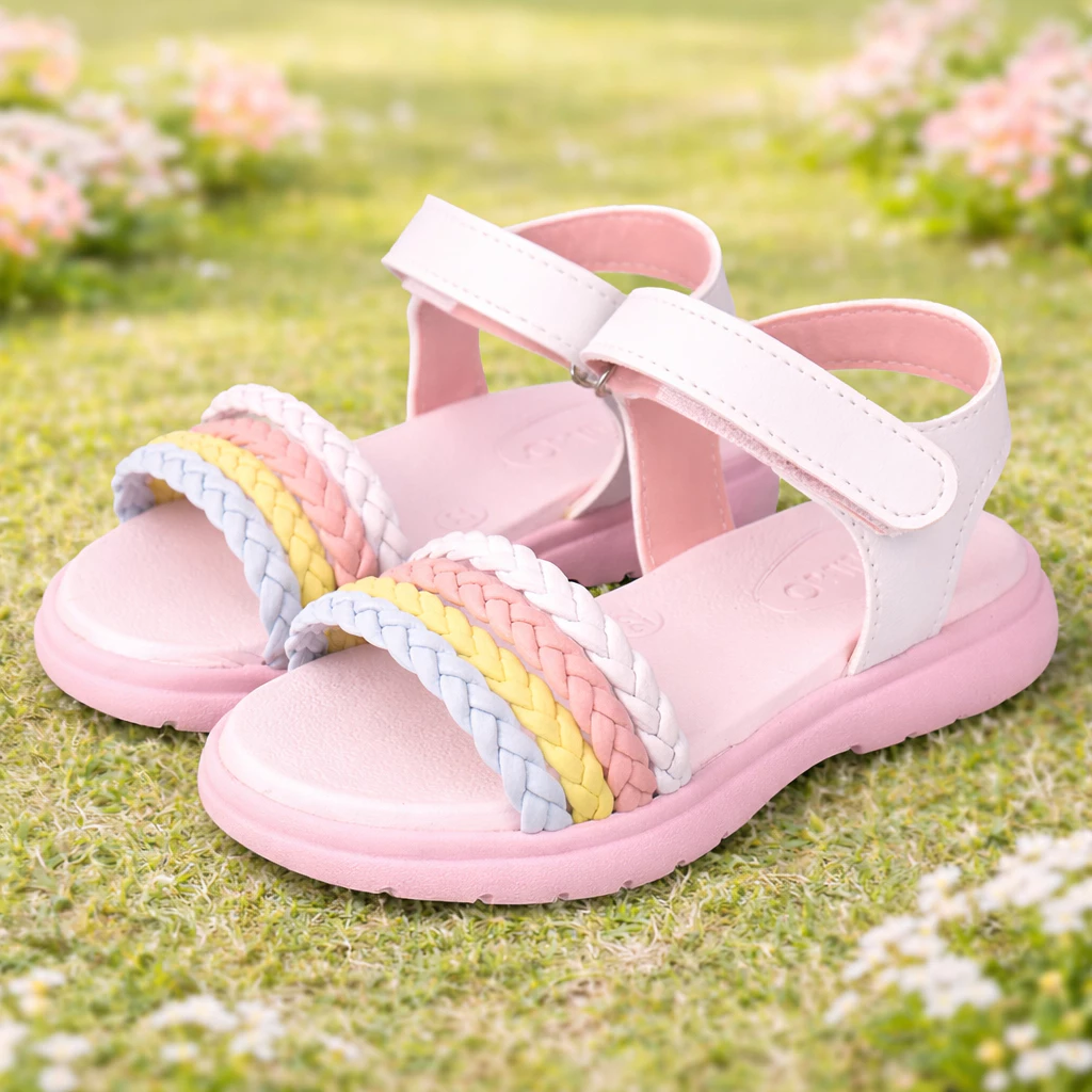 Sandalia Infantil Menina Tranças Confortavel Leve Flexivel Macia Antiderrapante Feminina Rosa — imagem 1