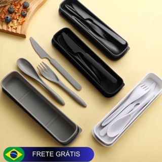 Conjunto De Talheres Ecológicos De Fibra De Trigo Livres De BPA Free Com Estojo Para Transporte em Oferta na Shopee