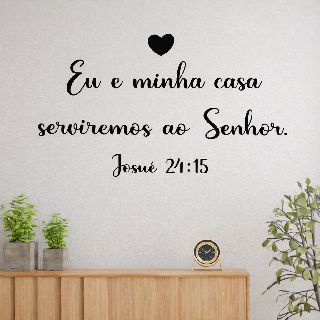 Frase Eu e Minha Casa Serviremos ao Senhor Quadro Decorativo Religioso letreiro mdf