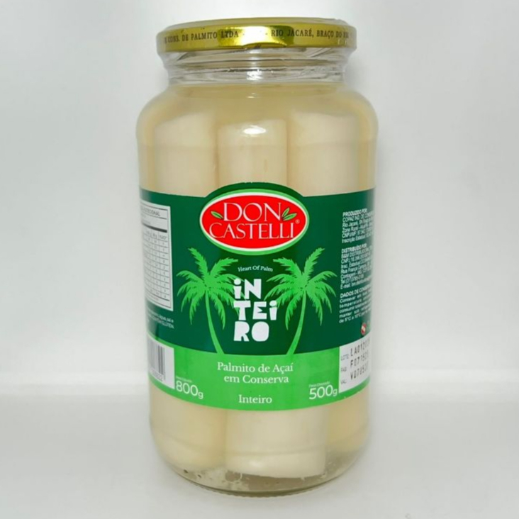 Palmito de Açaí Inteiro em Conserva 500g - Pote de Vidro - Don Castelli - Fabricação Própria - 1 a 5 Unidades
