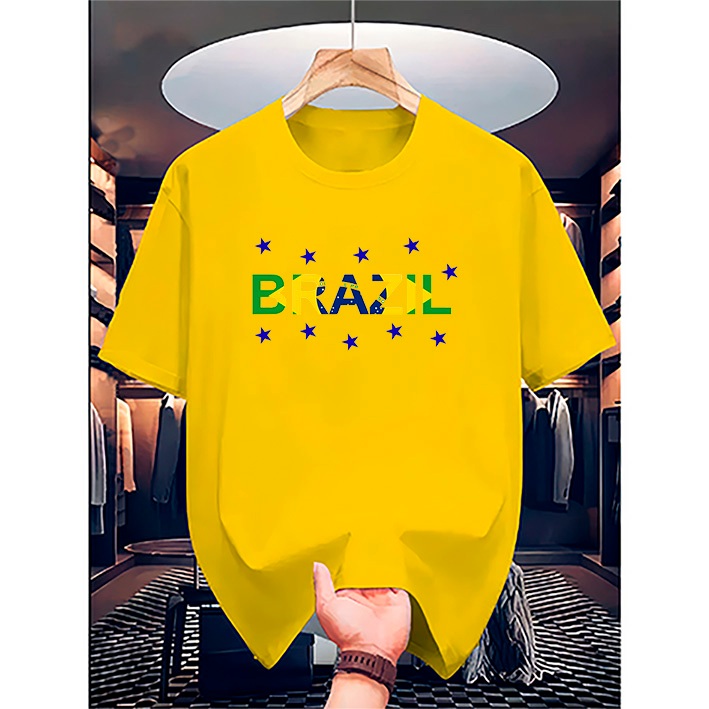 Camiseta do Brasil Estrelada Camisa Torcedor Seleção Brasileira Unissex Algodão Confortável Para Jogos