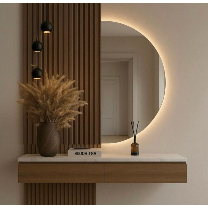 Espelho Meia Lua Com Led Banheiro Sala Quarto Cozinha