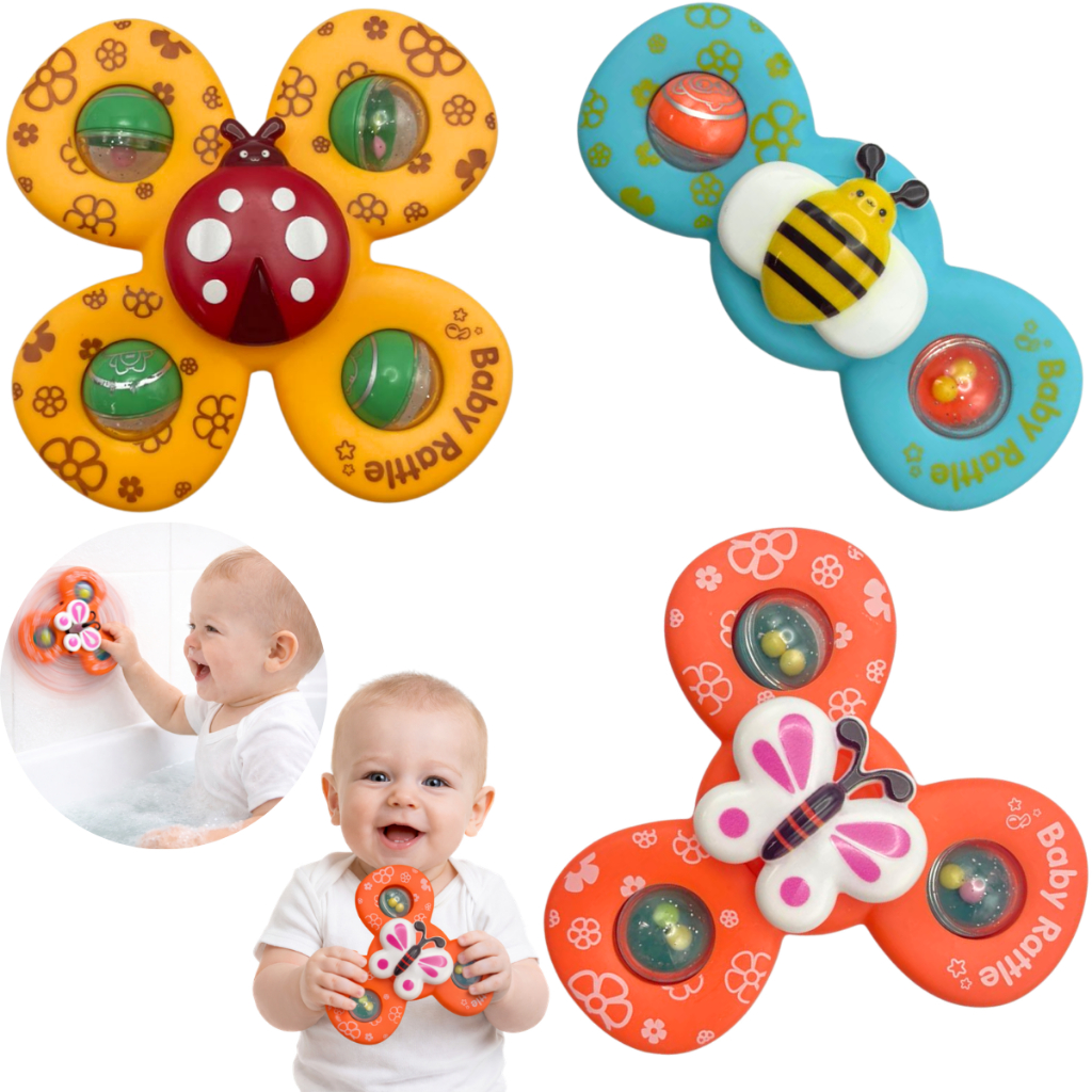 Kit 3 Spinner Brinquedo Traseiro Para Carro De Bebê-Chocalhos Giratórios Cama Musical , Coaxer Giratório Janela De Bebês