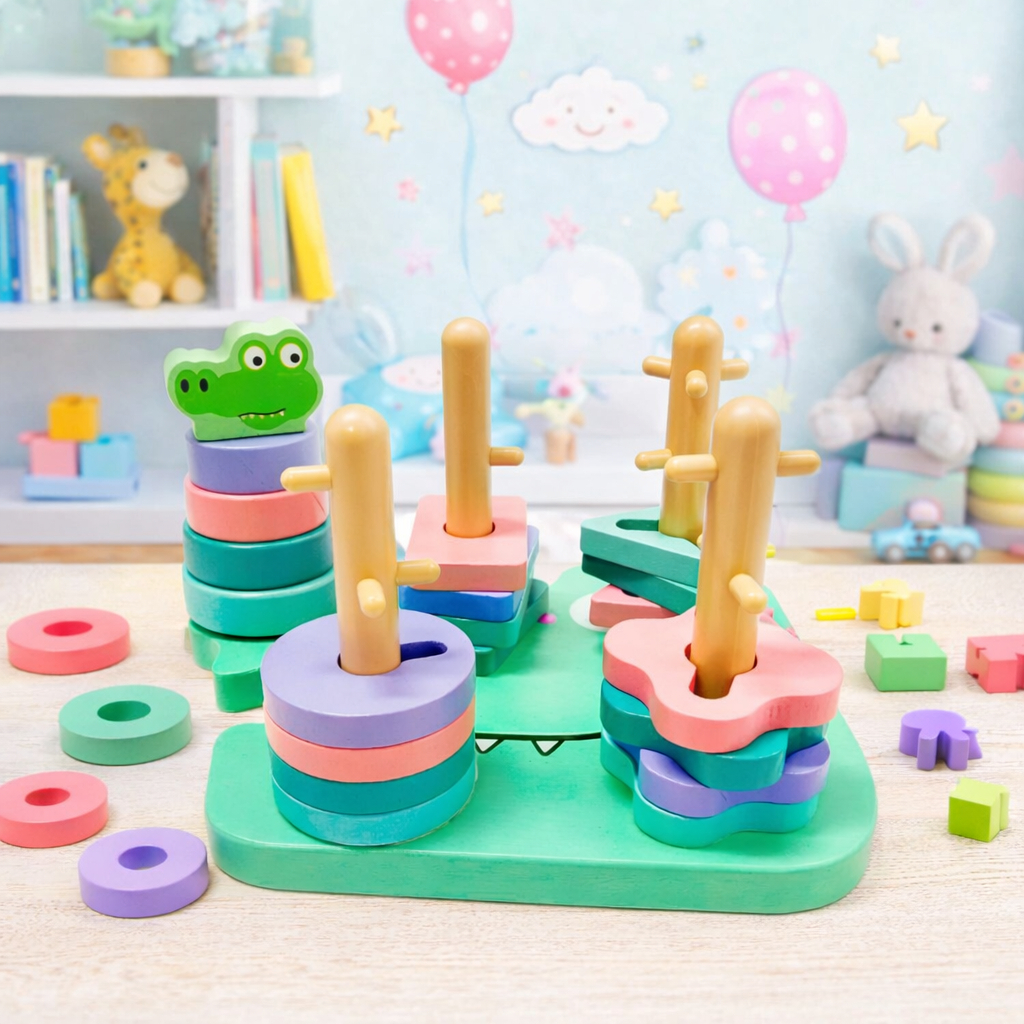 Encaixe Divertido Formas e Cores 22pcs Brinquedo Montessori Elefante Crocodilo Cores Candy 20cm