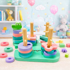 Encaixe Divertido Formas e Cores 22pcs Brinquedo Montessori Elefante Crocodilo Cores Candy 20cm