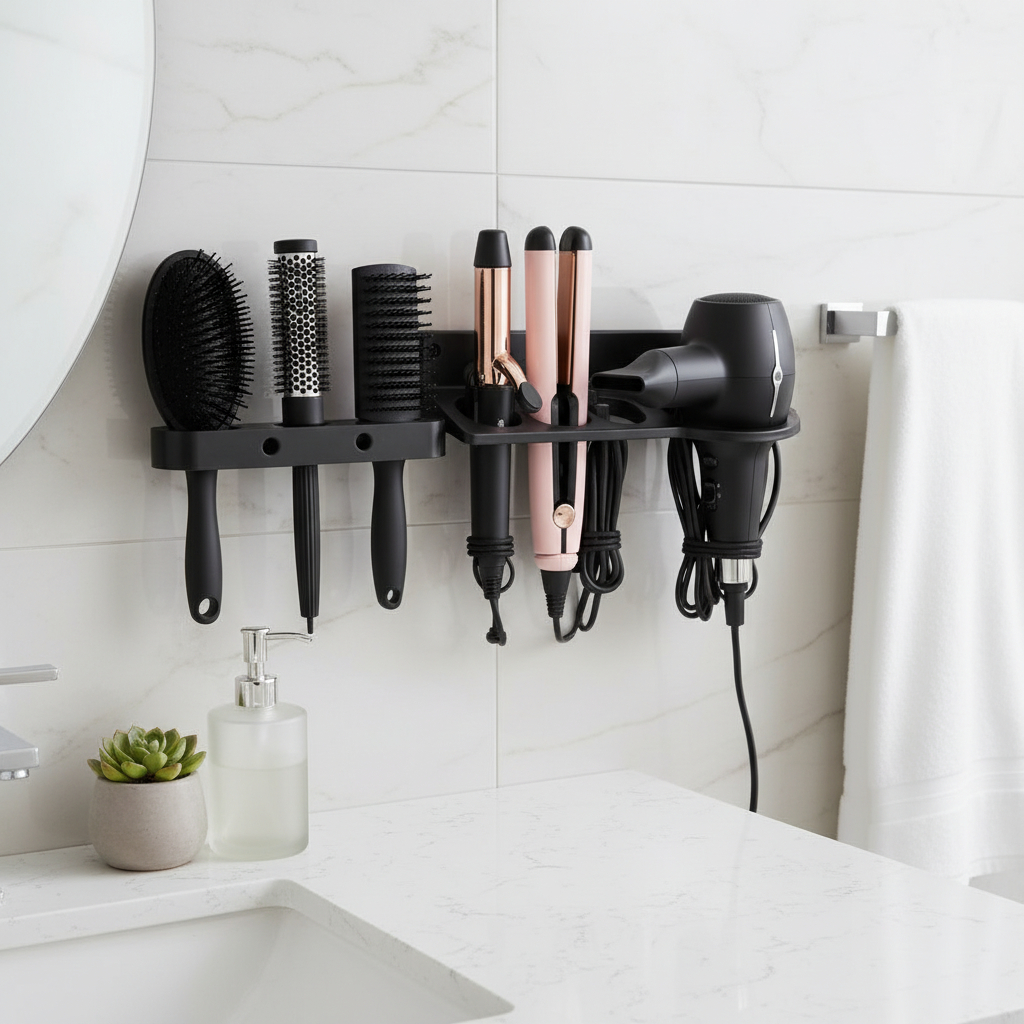 Suporte Para Secador Chapinha e Babyliss Organizador De Banheiro De Parede 3 Em 1 + Suporte Para Pentes