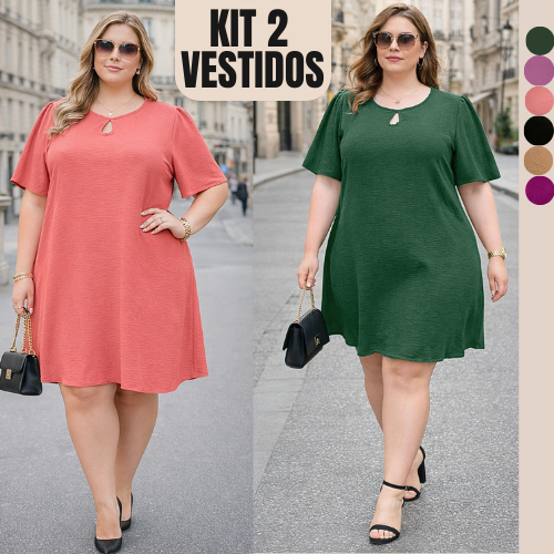 VESTIDO PLUS SIZE FEMININA ELEGANTE KIT 2 VESTIDOS FEMININOS TENDENCIA MODERNA GRANDE FEMININAS VERSATIL SOCIAL ESTILOSA