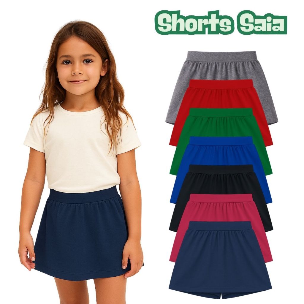 Shorts Saia Cotton Infantil Juvenil Menina Verão Tamanho 1 ao 16