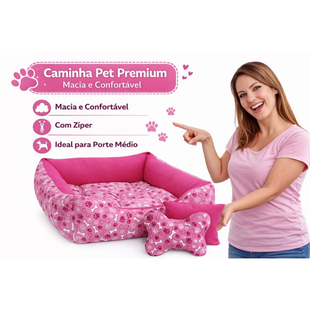 Cama Pet Tamanho 80x60cm Para Cachorro de porte Médio Com  Brinquedos que são Ossinho e Almofadinha