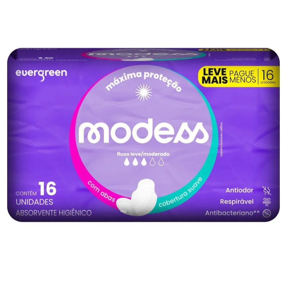 Absorvente Íntimo Suave Com Abas Modess 16un Evergreen