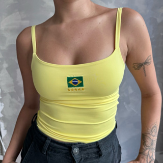Blusinha Regata Brasil Copa Bordada Premium Poliamida Lisa Gelada em Oferta na Shopee