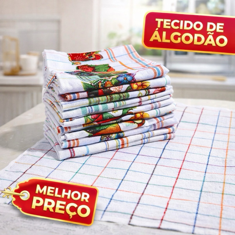 Kit 30 Pano de Prato Estampado Xadrez  Algodão Granda 44x65 Pano de Cozinha Pano de Copa Louça Absorvente Econômico Cozi
