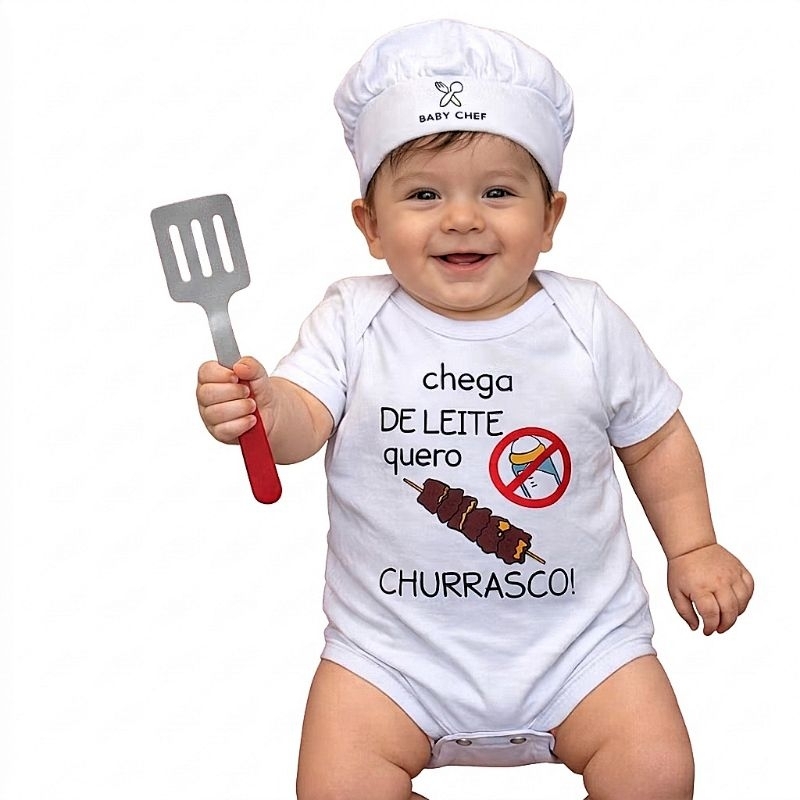 Body Chega de Leite Eu Quero é Churrasco mesversário bebê