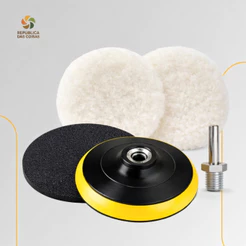Kit Boina de Lã Polimento Automotivo 125mm 5 Pol Velcro Politriz Furadeira Parafusadeira