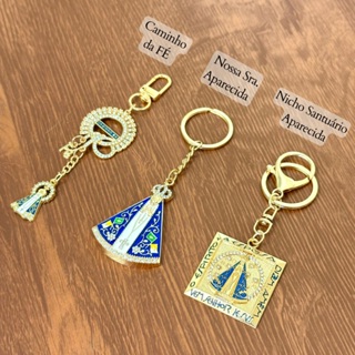 Chaveiro Religioso Dourado Caminho da Fé | Nossa Senhora Aparecida | Nicho Santuário católico em Oferta na Shopee