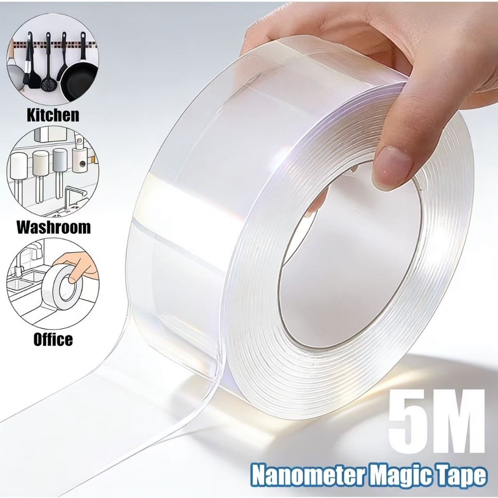 Fita Dupla Face Extra Forte Transparente NanoGel Silicone Mágica Adesiva Cola na Parede Móvel Porta 3m ou 5m