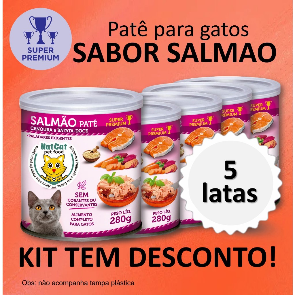 Kit Ração Úmida Patê Natural Gatos Maximo Sabor Salmão NatCat Pet Food Ração Molhada