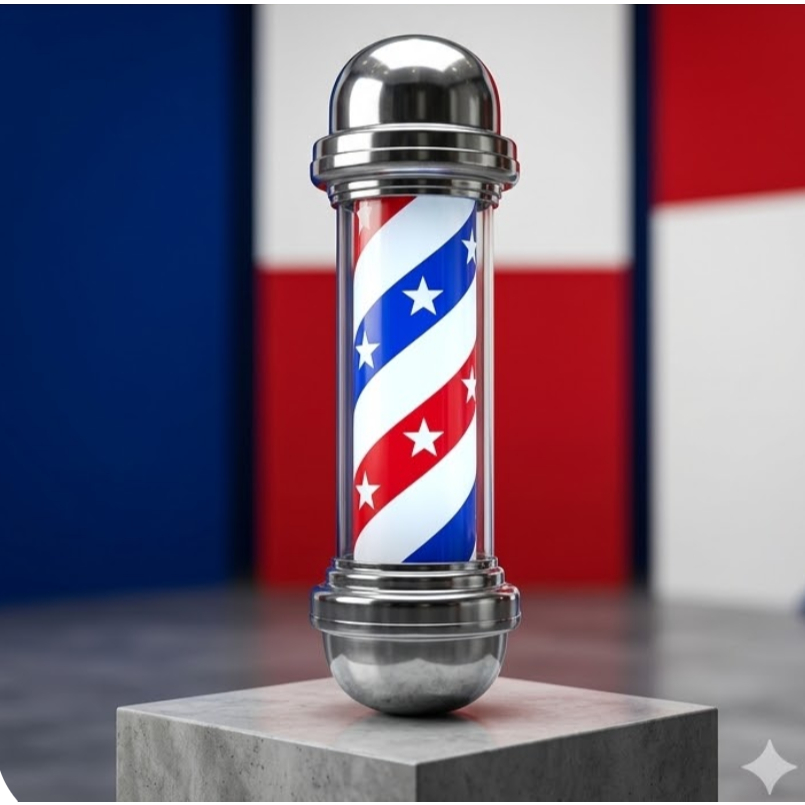 Barber Pole Poste de Barbeiro 41 cm  Estilo Americano que Gira e Acende Uso Interno e Externo Luz de Led