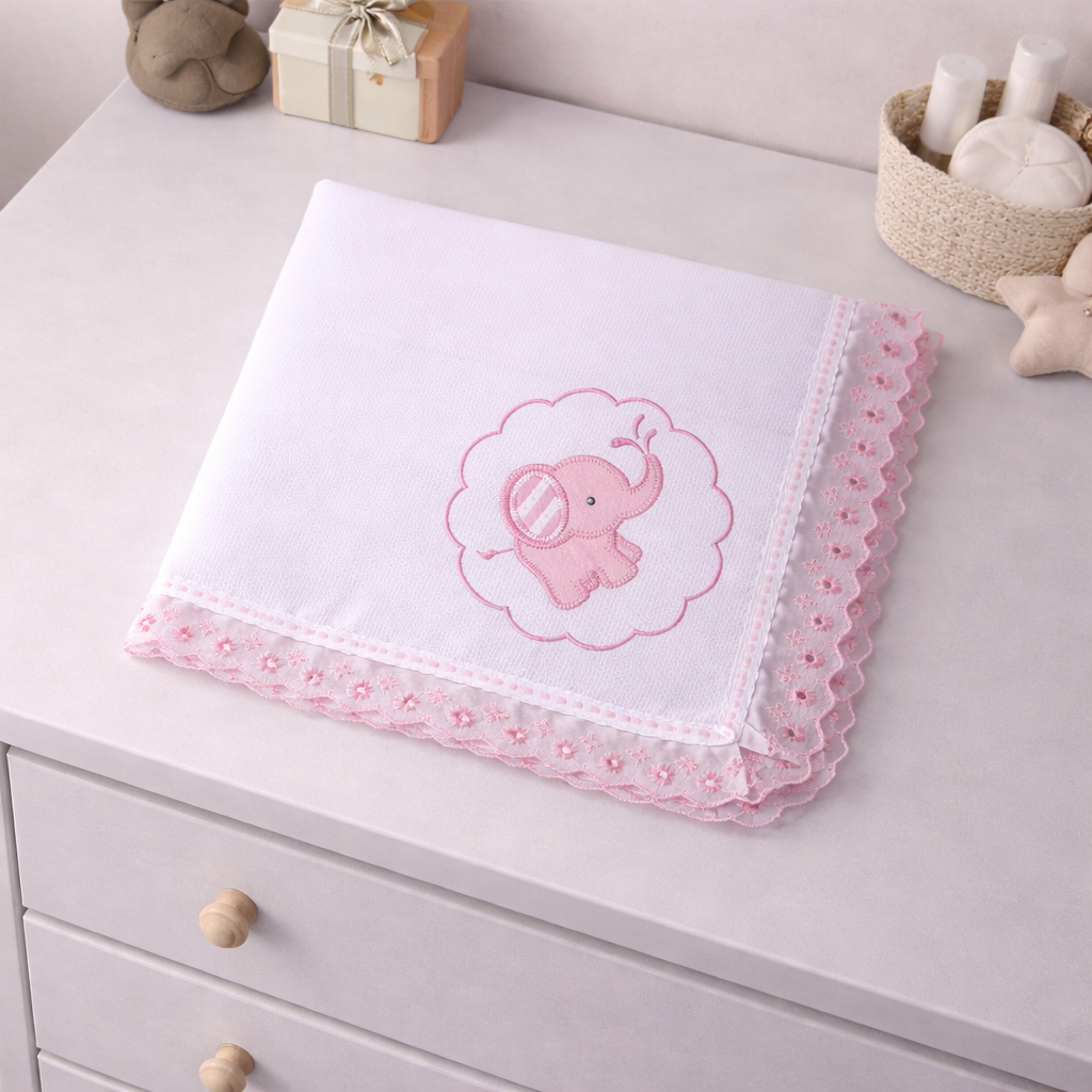 Manta de Bebê Piquet Estampada com Laço 100% Algodão | Macia e Respirável 70x70 cm