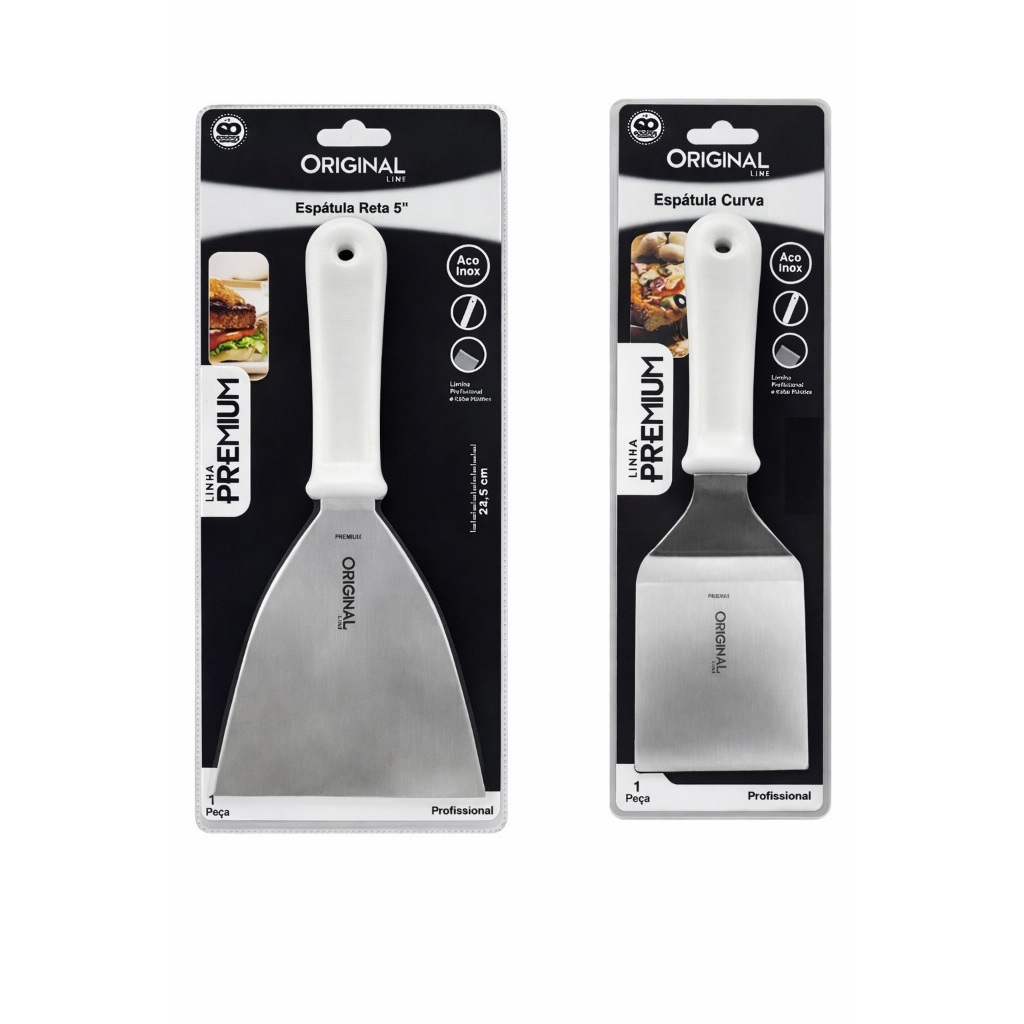 Kit Com 2 Espátulas Em Inox Reta E Curva Para Lanches Chapa Cozinha Chapeiro Lanchonete em Oferta na Shopee
