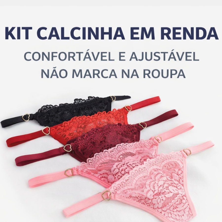 Kit Calcinha Fio Dental Renda Ajustável Feminina – Não Marca, Confortável, Tamanho Único (3, 5 ou 10 Unidades)