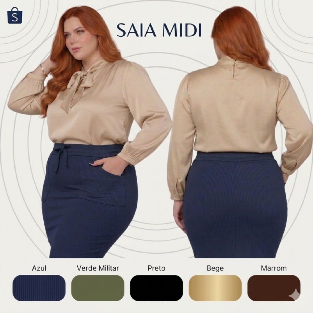 Saia Midi Lápis Plus Size Feminina Social Evangélica Cintura Alta Modeladora Anarruga Elegante em Oferta na Shopee