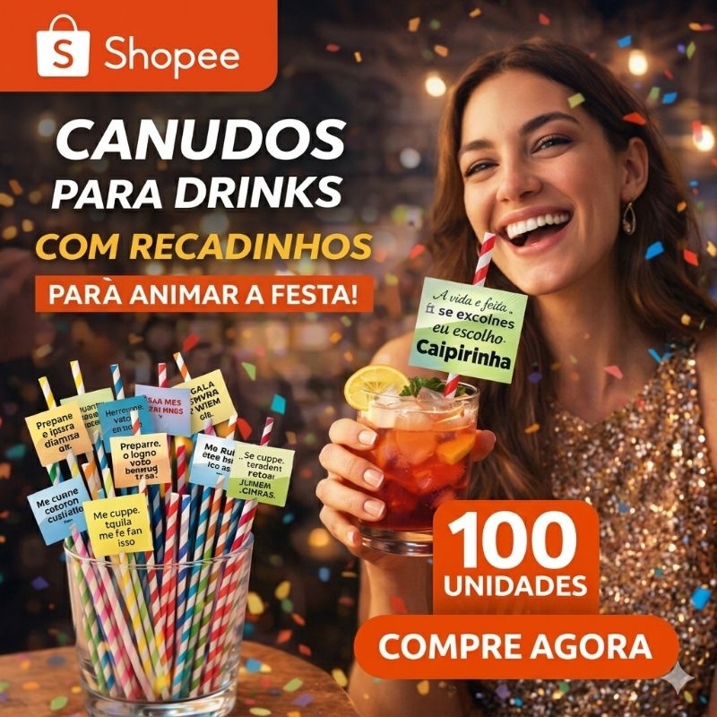 100 Canudos para Drinks com Recadinhos Divertidos – Kit para Festas e Open Bar