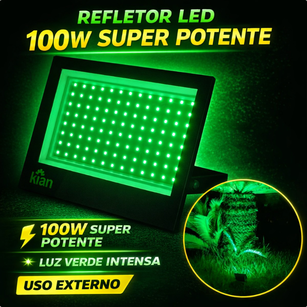 Refletor LED 100W Verde Super Potente Iluminação Jardim Externa Bivolt Prova D'Água Festa Paisagismo