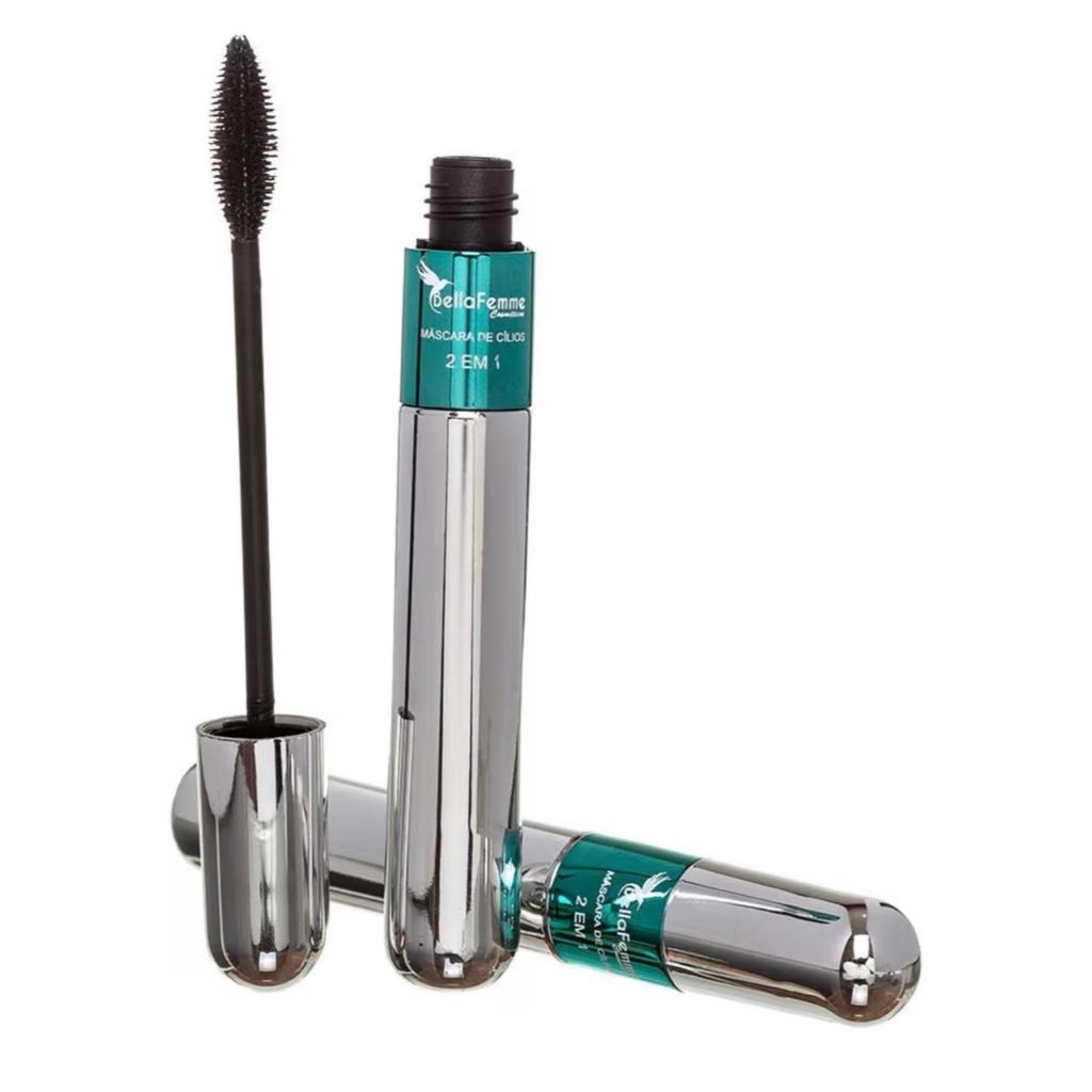 Máscara de Cílios Bella Femme 2 em 1: Efeito Cílios Postiços, Volume Intenso, Alongamento e Impacto