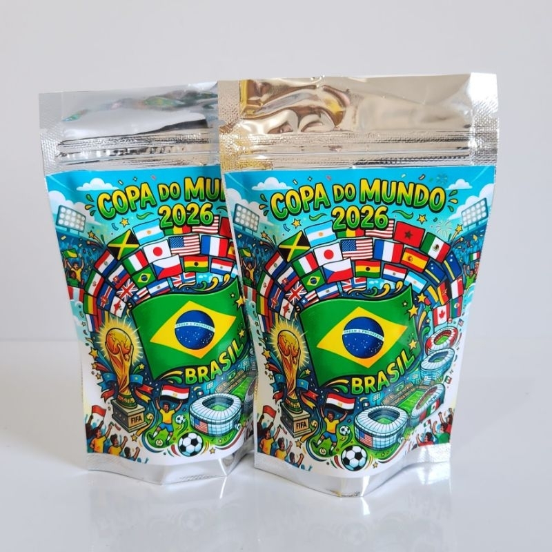 SAQUINHO METALIZADO PERSONALIZADO COPA DO MUNDO 2026 LEMBRANCINHA PARA FESTA INFANTIL MENINO/MENINA
