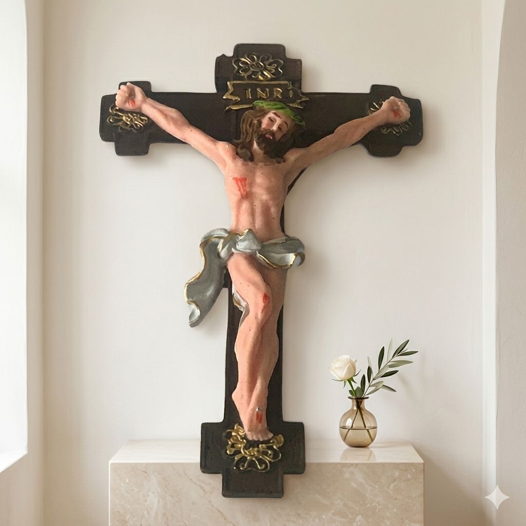 Estatueta Crucifixo 19cm Jesus Crucificado Resina Decoração Religiosa Parede Altar Presente Católico
