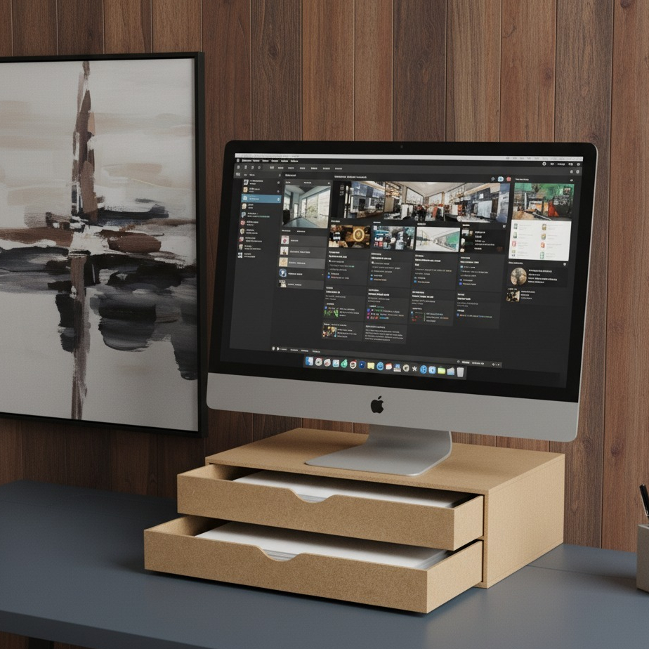 Gaveteiro Organizador Escritório 2 e 3 Gavetas Folha A4 Home Office Notebook Monitor Madeira