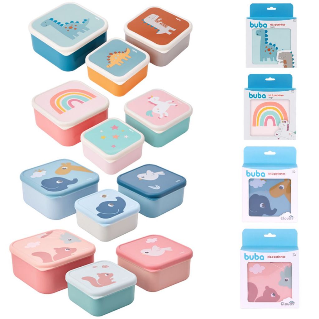 Kit 3 potes Buba Cloudy Kit 3 potinhos lancheira lanche infantil potinho Buba