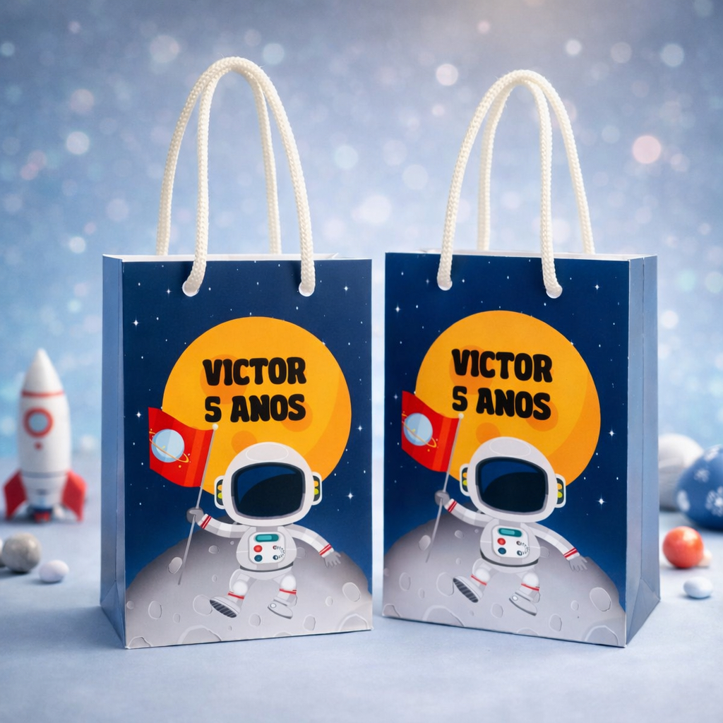 Sacola P Astronauta | Sacolinha Personalizadas | Sacola com Alça | Lembrancinhas | Aniversario