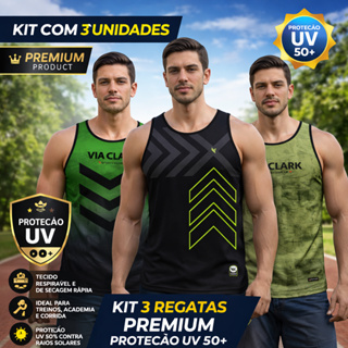 KIT COM TRES UNIDADES DE CAMISETAS REGATAS PARA TREINO, ACADEMIA OU PASSEIO, MALHAR, DRYFITUV50+ em Oferta na Shopee