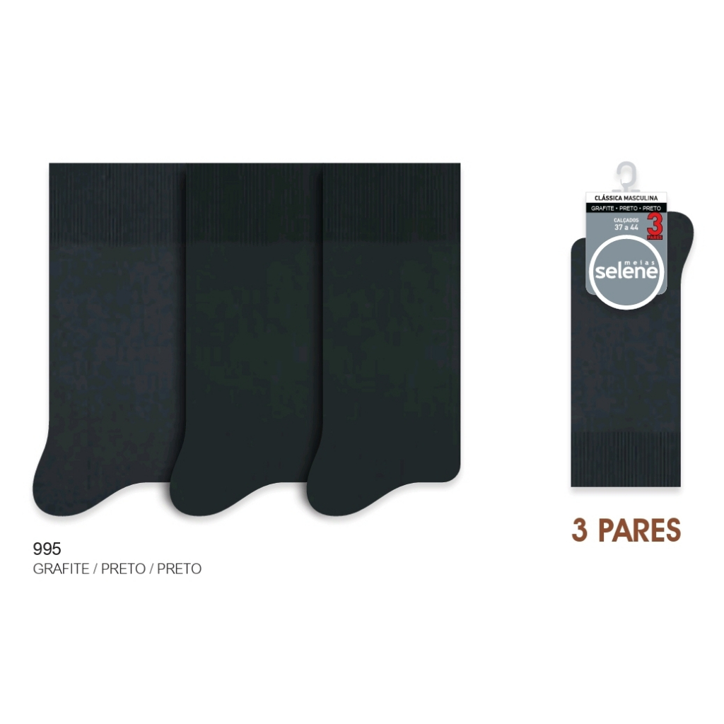 Kit 3 Pares De Meia Social Masculina Selene Poliamida Fina 3030 — imagem 2 de 2