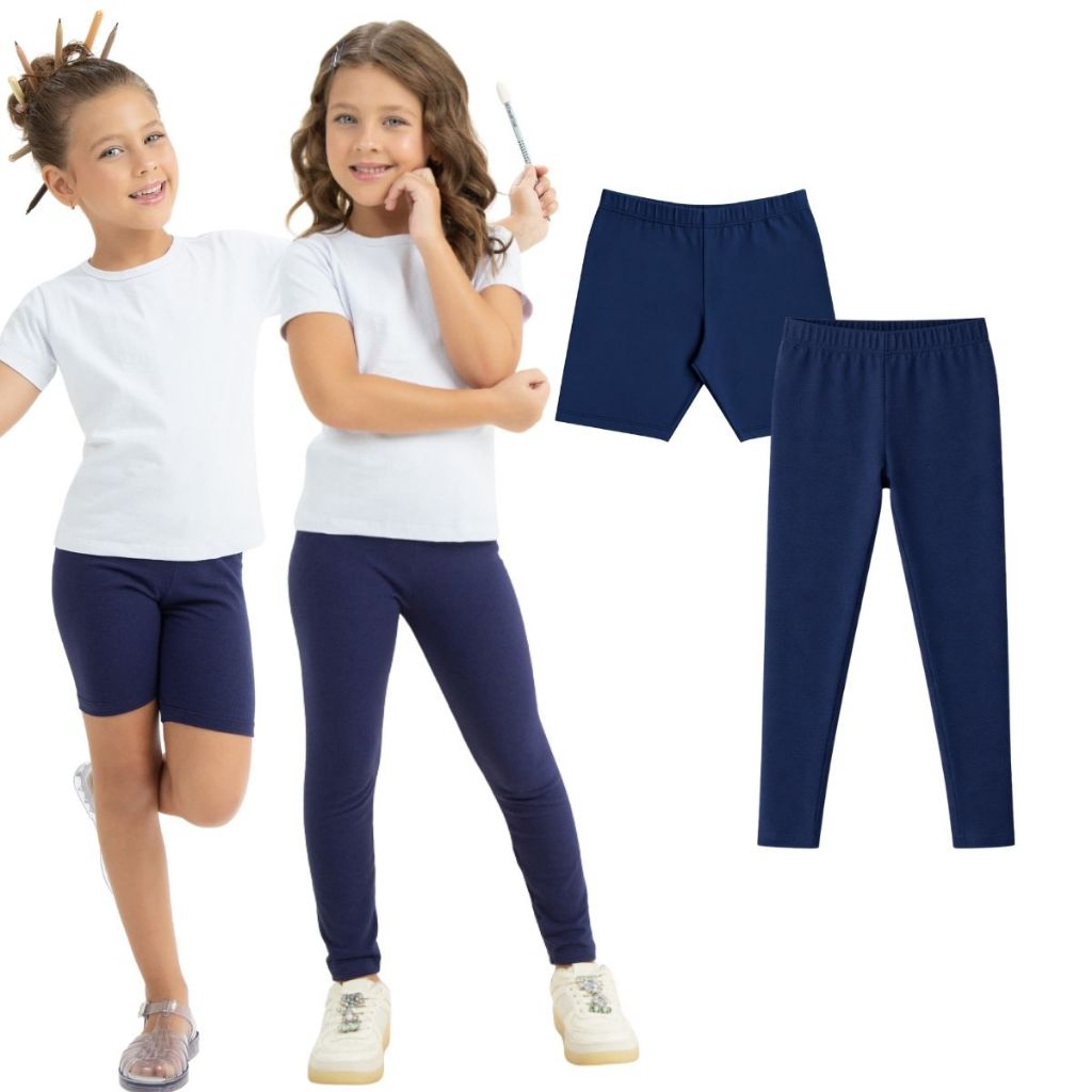 Kit Bermuda e Calça Legging Cotton Uniforme Escolar Infantil Menina Tamanho 1 ao 16