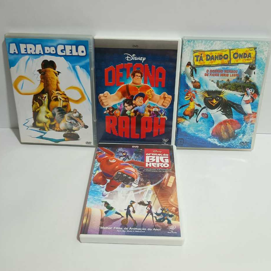 DVD Kit Filmes A Era Do Gelo Detona Ralph Tá Dando Onda Operação Big Hero (4 DVDs) Orinal Usado