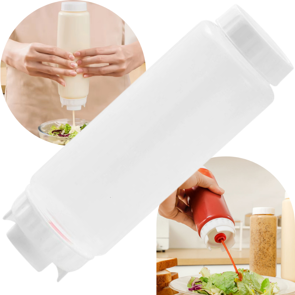 Dispenser Molhos 1L Squeeze Invertido Maionese Ketchup Calda Dosador Plástico Resistente Tubo