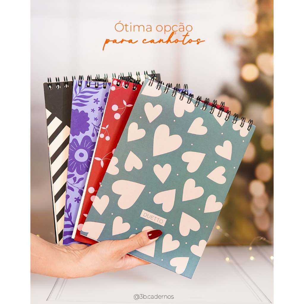 Caderno Colegial Espiral Alto Capa Dura Duetto 80 ou 160 Folhas Off White-Arame Wire-O - 3B Cadernos