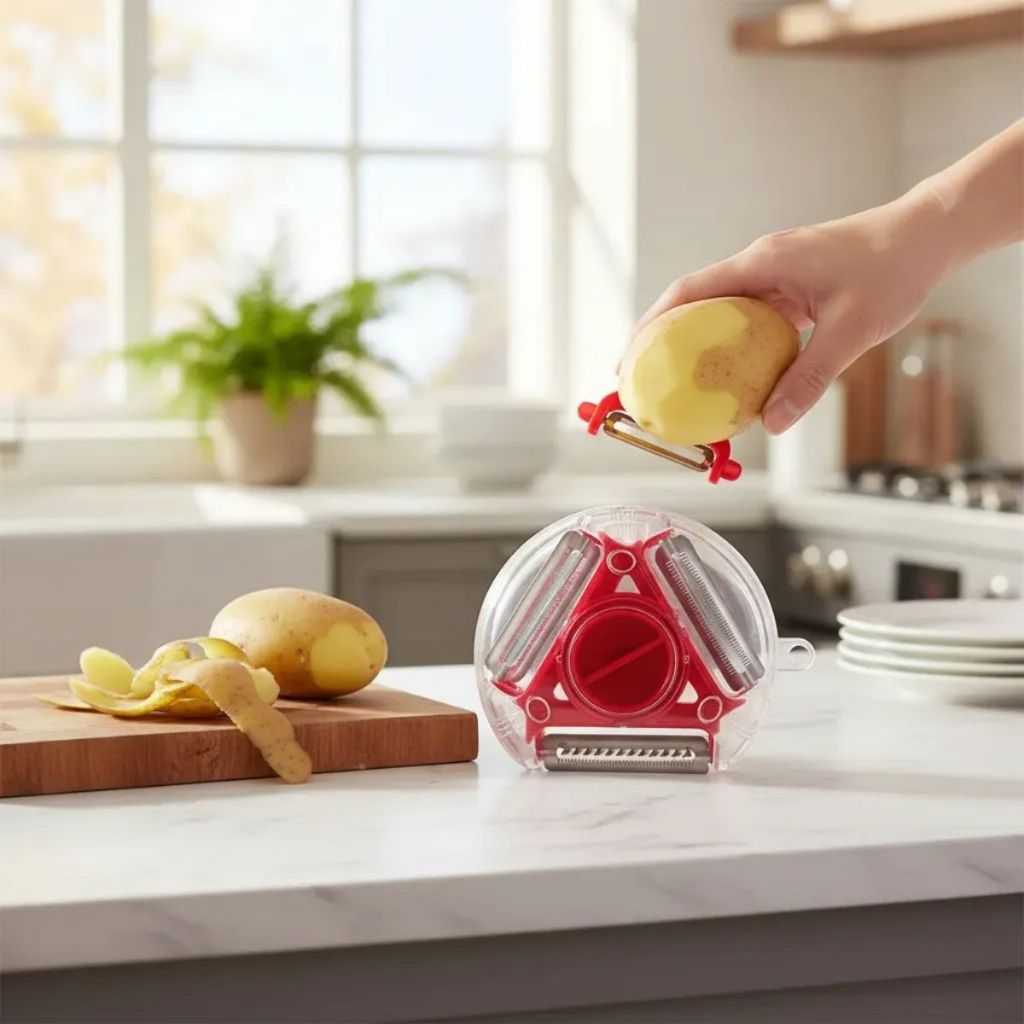 Descascador de Legumes e Frutas Lâmina Inox Vários Cortes Cozinha Com 3 EM 1 Prático