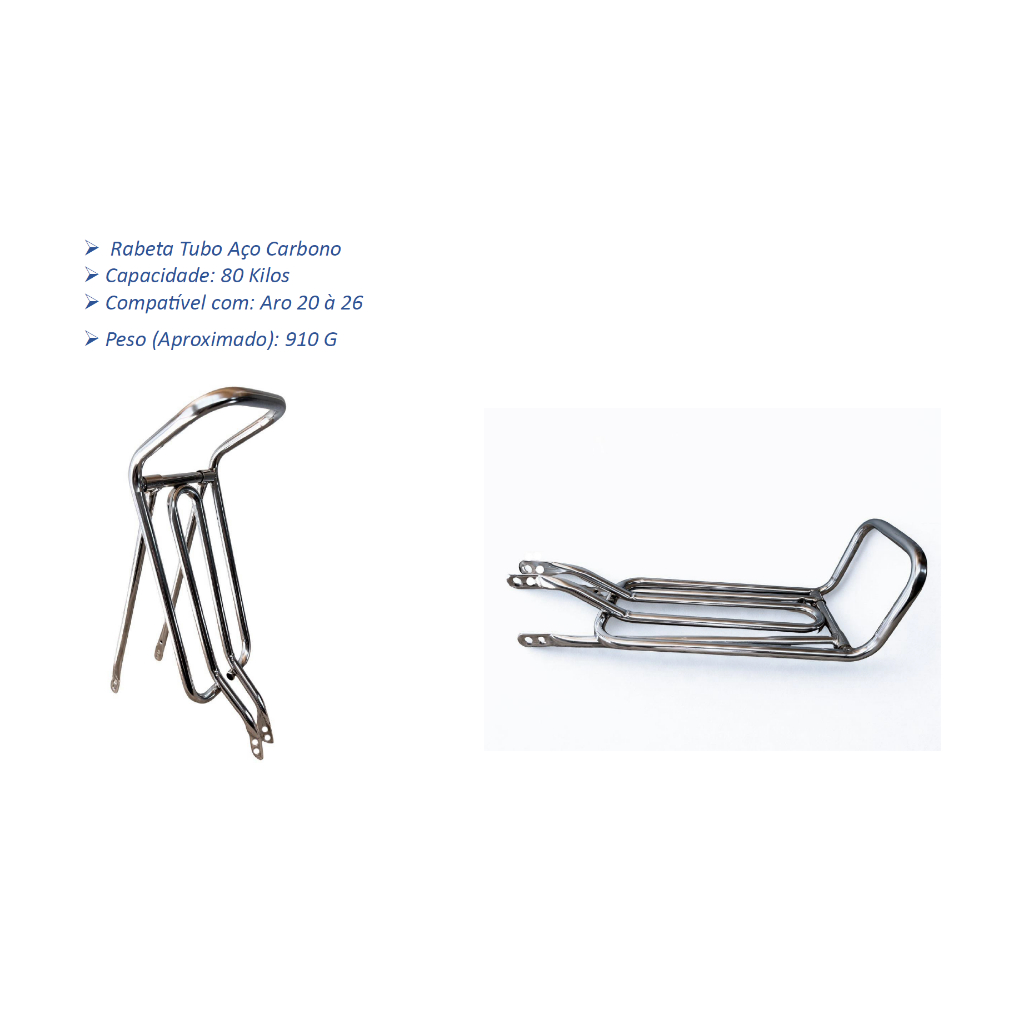 Garupa Suporte Bagageiro Rabetão para Bike/ Motorizada / Bicicleta Preto e Cromado