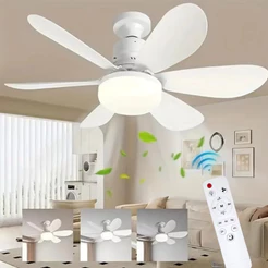 Ventilador de Teto 60W Lâmpada 3 Cores E27 Silencioso 42CM largura Bivolt 2 em 1 Controle Remoto