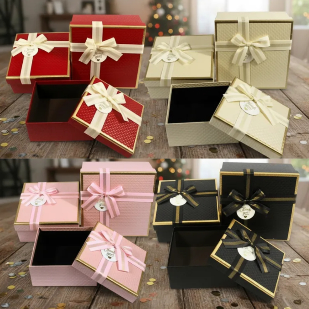 Kit 3 Peças Caixa de Presente com Fita e Laço Decorativo em Oferta na Shopee
